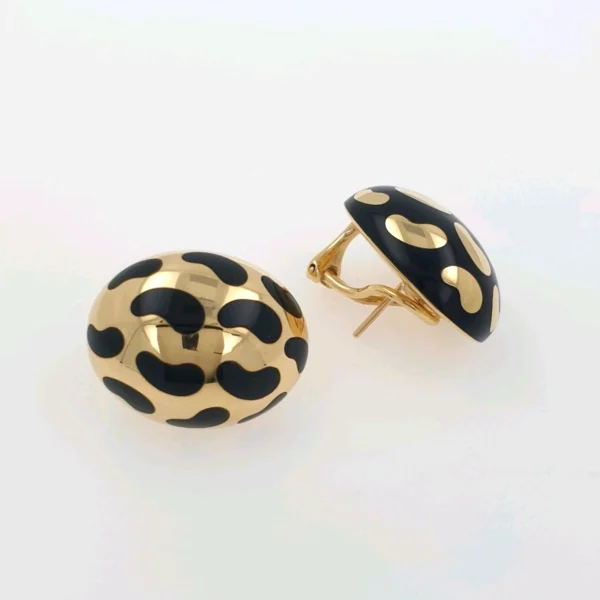 Enamel Gold Onyx Mismatch Jelly Bean Nuggets Large Oval Stud Earrings 18k Inlay - Image 3
