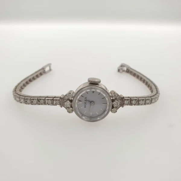 Vintage Lady Rolex With Diamonds Tennis Bracelet 14k White Gold - Image 3