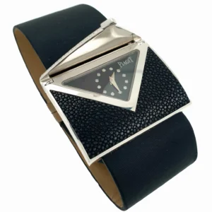 Big Piaget Limelight 18k White Gold Diamond Love Letter Secret Black Satin Strap