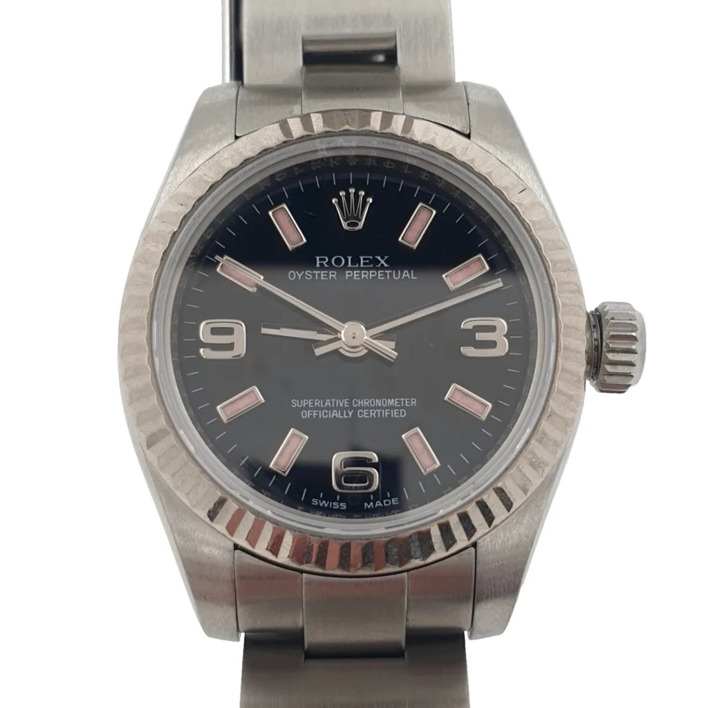 Black Dial Lady Rolex 26mm Oyster Perpetual Automatic Ref. 176234 Steel Pink Markers