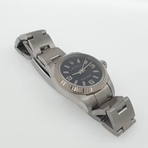 Black Dial Lady Rolex 26mm Oyster Perpetual Automatic Ref. 176234 Steel Pink Markers - Image 3
