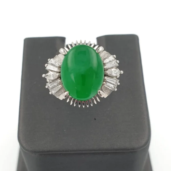 Art Deco Platinum 900 Handmade Ring with Natural Jade & Natural Diamonds 8.4gr - Image 3