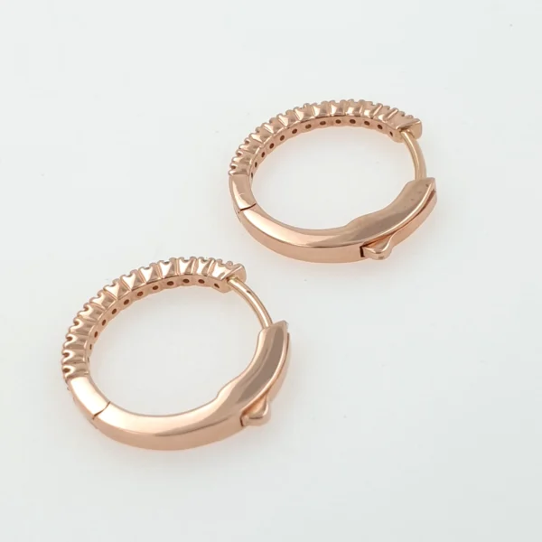 Small Hoop 14k Rose Gold Earrings with Diamonds - Image 4