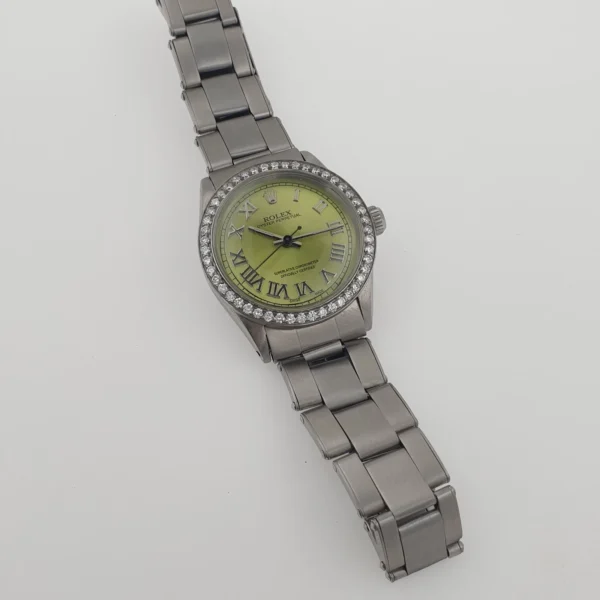 Unisex Vintage Automatic Rolex 31mm Green Mint Dial Roman Numerals Diamond Bezel - Image 3