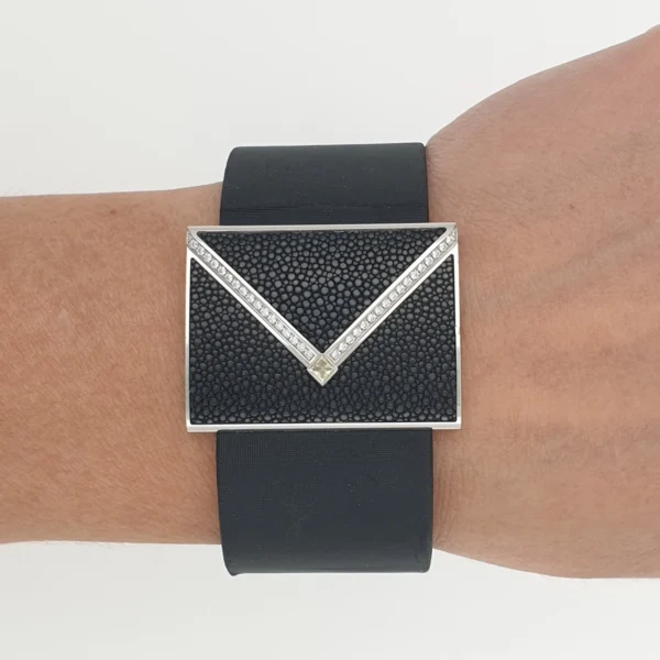 Big Piaget Limelight 18k White Gold Diamond Love Letter Secret Black Satin Strap - Image 3