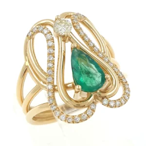 18k Yellow Gold Ring 5.4gr with Natural Diamonds and Emerald