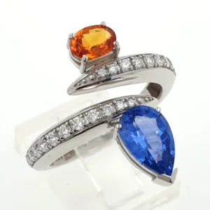18k White Gold Ring 5.9gr with Natural Diamonds and Sapphires