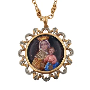 Antique Victorian Our Lady of Mount Carmel Rose Gold Enamel Pendant & Necklace
