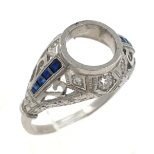 Art Deco Vintage Engagement Mounting Ring Platinum 900 with Diamonds & Sapphires