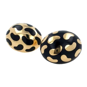 Enamel Gold Onyx Mismatch Jelly Bean Nuggets Large Oval Stud Earrings 18k Inlay