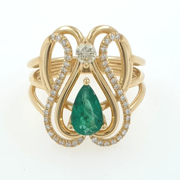 18k Yellow Gold Ring 5.4gr with Natural Diamonds and Emerald - Image 3