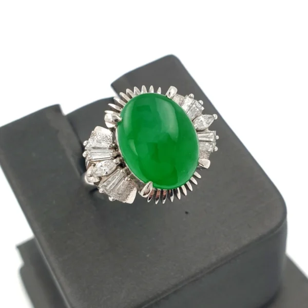 Art Deco Platinum 900 Handmade Ring with Natural Jade & Natural Diamonds 8.4gr - Image 4