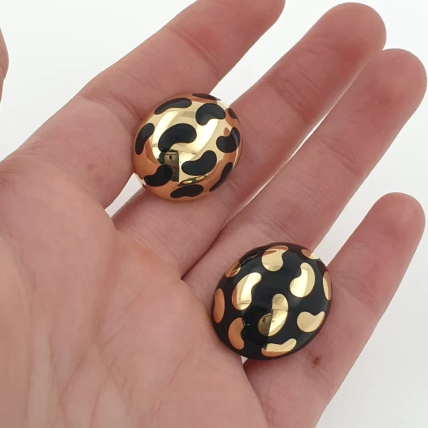 Enamel Gold Onyx Mismatch Jelly Bean Nuggets Large Oval Stud Earrings 18k Inlay - Image 4