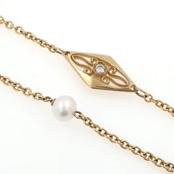 Long Double Stack 14k Gold Necklace with Pearls and Diamonds 0.78ct - Image 4