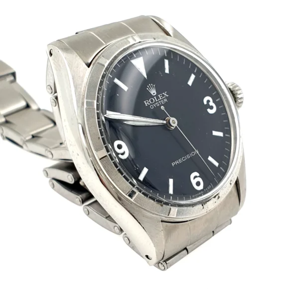 Vintage Automatic Rolex Precision Black Dial Oyster Band Ref 6085 Big Bubbleback - Image 2