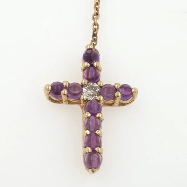 Vintage Rosary Cross 14k Yellow Gold with Amethysts & Diamond - Image 4