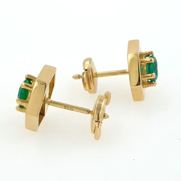 Hexagon 18k Gold Earrings with Emeralds - Image 4