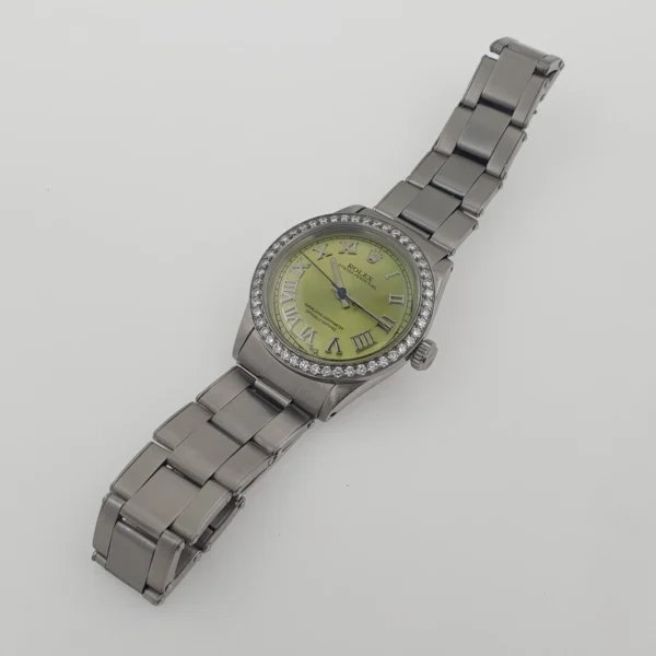 Unisex Vintage Automatic Rolex 31mm Green Mint Dial Roman Numerals Diamond Bezel - Image 4
