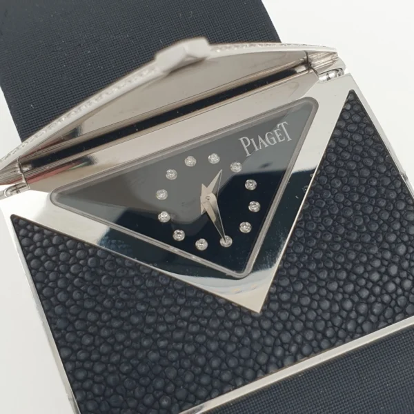 Big Piaget Limelight 18k White Gold Diamond Love Letter Secret Black Satin Strap - Image 4