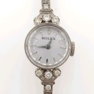 Vintage Rolex Lady Watch with Diamonds Tennis Bracelet White Gold 14k
