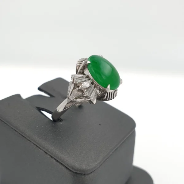 Art Deco Platinum 900 Handmade Ring with Natural Jade & Natural Diamonds 8.4gr - Image 6