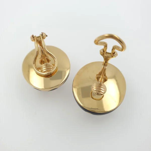Enamel Gold Onyx Mismatch Jelly Bean Nuggets Large Oval Stud Earrings 18k Inlay - Image 5