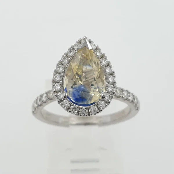 Two Tone Sapphire Teardrop Engagement 14K White Gold Ring with Diamonds - Image 5