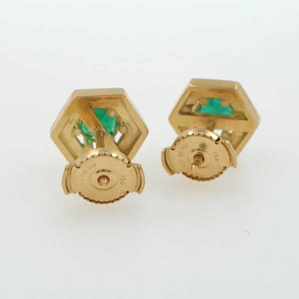 Hexagon 18k Gold Earrings with Emeralds - Image 5