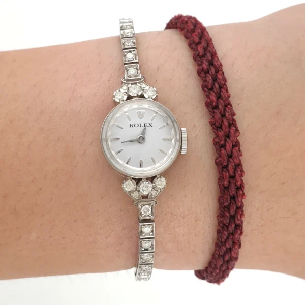 Vintage Lady Rolex With Diamonds Tennis Bracelet 14k White Gold - Image 8