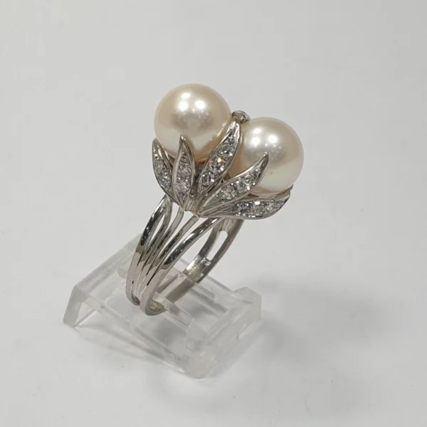 Vintage South Sea Pearl Ring Toi Et Moi Diamonds 15k White Gold - Image 7