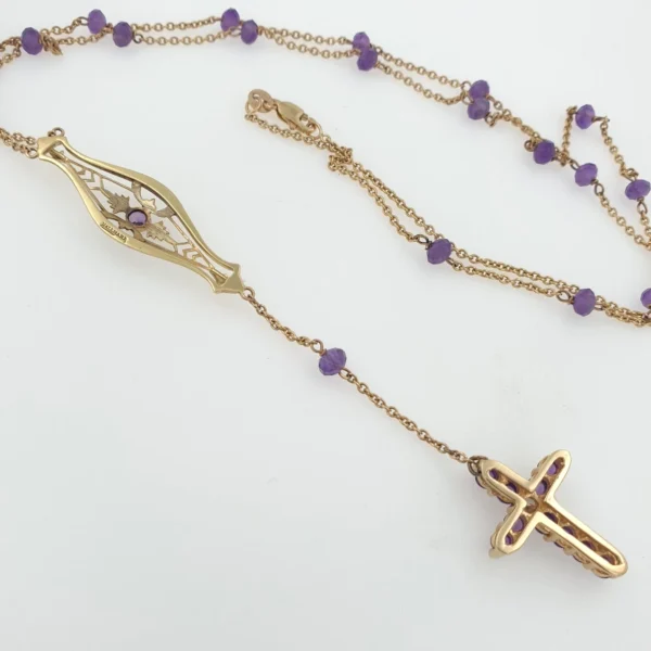 Vintage Rosary Cross 14k Yellow Gold with Amethysts & Diamond - Image 7