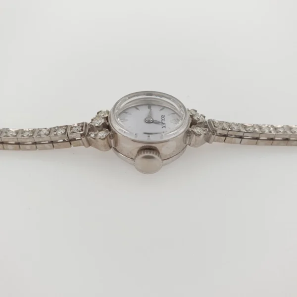 Vintage Lady Rolex With Diamonds Tennis Bracelet 14k White Gold - Image 9