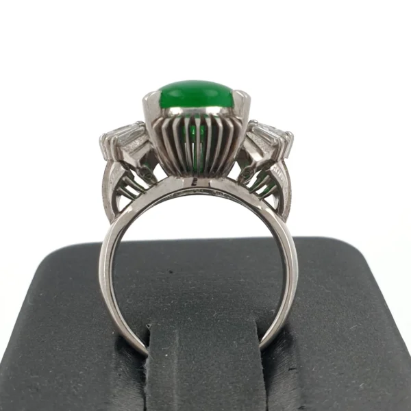 Art Deco Platinum 900 Handmade Ring with Natural Jade & Natural Diamonds 8.4gr - Image 7