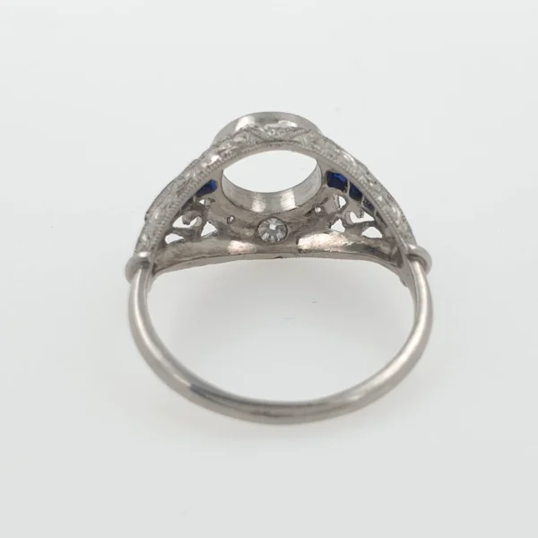 Art Deco Vintage Engagement Mounting Ring Platinum 900 with Diamonds & Sapphires - Image 7