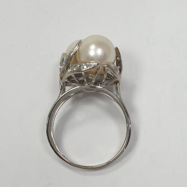 Vintage South Sea Pearl Ring Toi Et Moi Diamonds 15k White Gold - Image 6