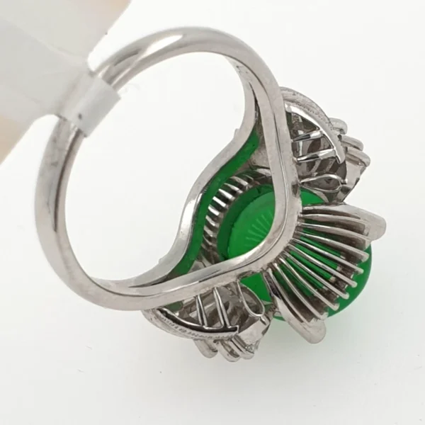 Art Deco Platinum 900 Handmade Ring with Natural Jade & Natural Diamonds 8.4gr - Image 8