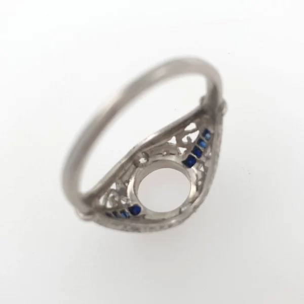 Art Deco Vintage Engagement Mounting Ring Platinum 900 with Diamonds & Sapphires - Image 8