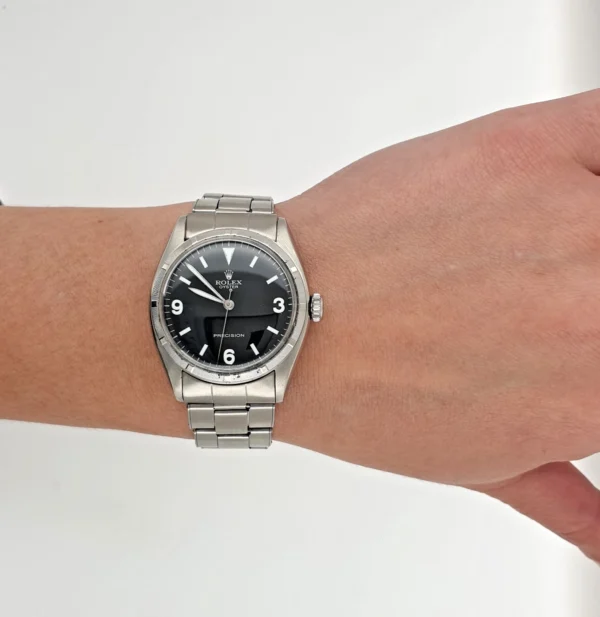 Vintage Automatic Rolex Precision Black Dial Oyster Band Ref 6085 Big Bubbleback - Image 5