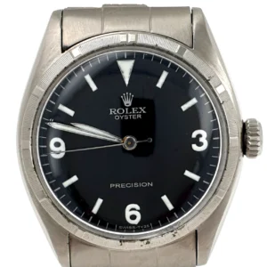 Vintage Automatic Rolex Precision Black Dial Oyster Band Ref 6085 Big Bubbleback