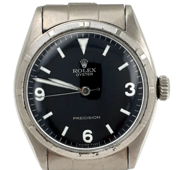 Vintage Automatic Rolex Precision Black Dial Oyster Band Ref 6085 Big Bubbleback