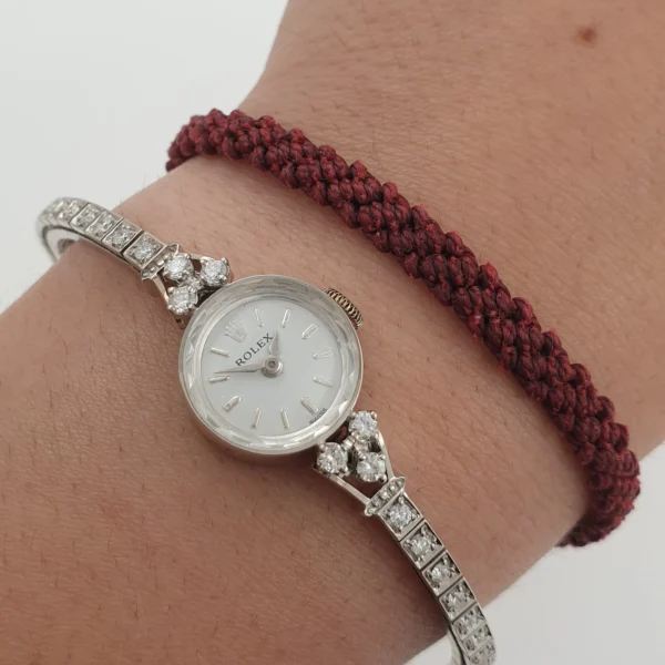 Lady Rolex Vintage Manual Watch 14k White Gold with Natural Diamonds 1950s - Image 2