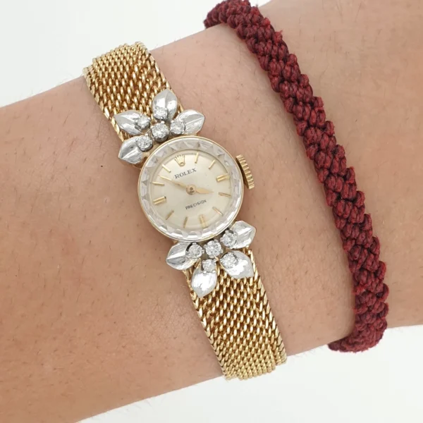Rolex Precision Vintage 14k Yellow Gold Lady Watch with Natural Diamonds 1950s - Image 2