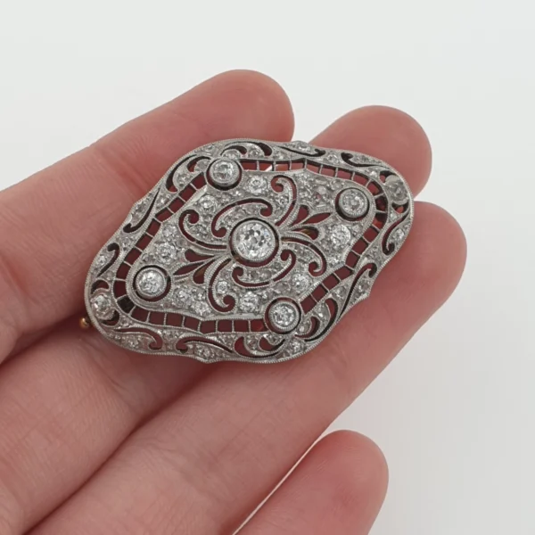 Antique Art Deco Brooch 18k Yellow Gold with Natural Diamonds 0.80ct - Image 2