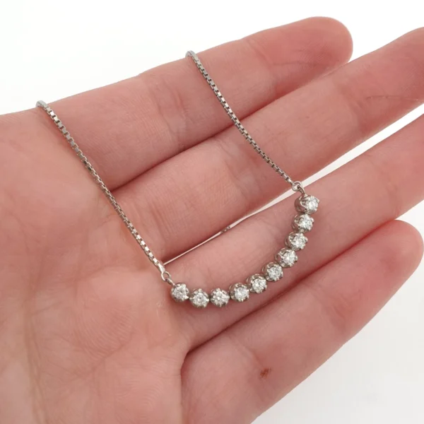 Platinum Women Necklace with Diamond Chain Bar Pendant - Image 2