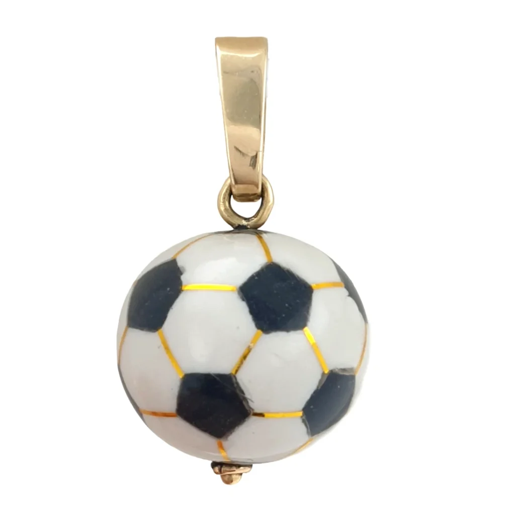 Soccer Ball Sport Necklace Pendant 18k Yellow Gold Black and White