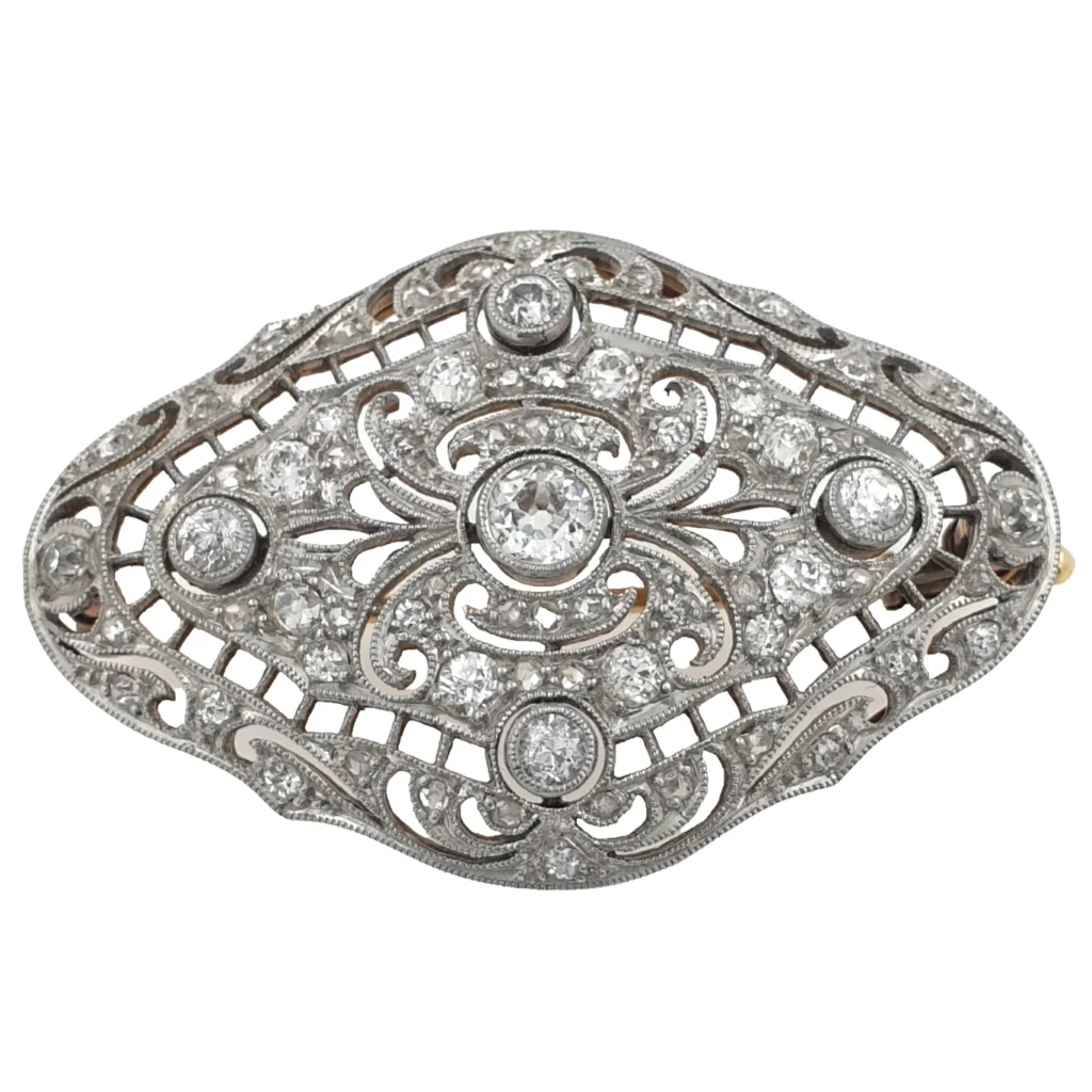 Antique Art Deco Brooch 18k Yellow Gold with Natural Diamonds 0.80ct