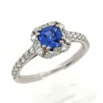 14k White Gold Ring with Natural Diamonds and Lab Sapphire