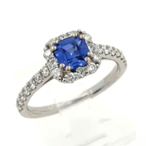 14k White Gold Ring with Natural Diamonds and Lab Sapphire