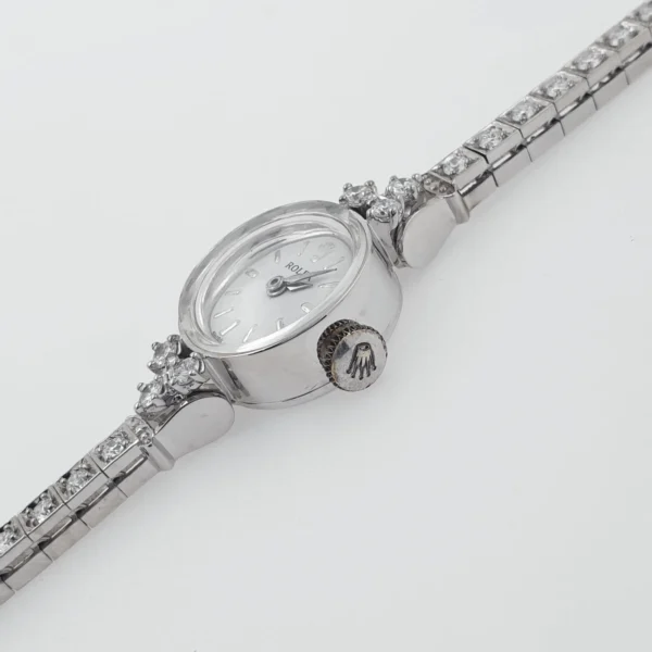 Lady Rolex Vintage Manual Watch 14k White Gold with Natural Diamonds 1950s - Image 4