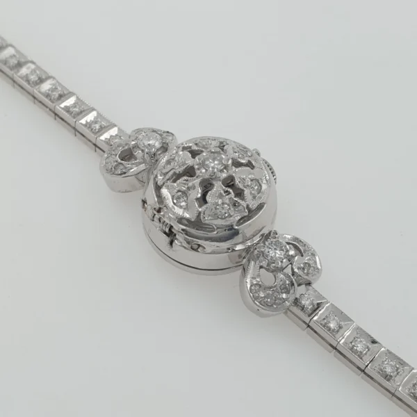 Lady Rolex Vintage Hidden Manual Watch 14k White Gold with Diamonds Circa 1950s - Image 4